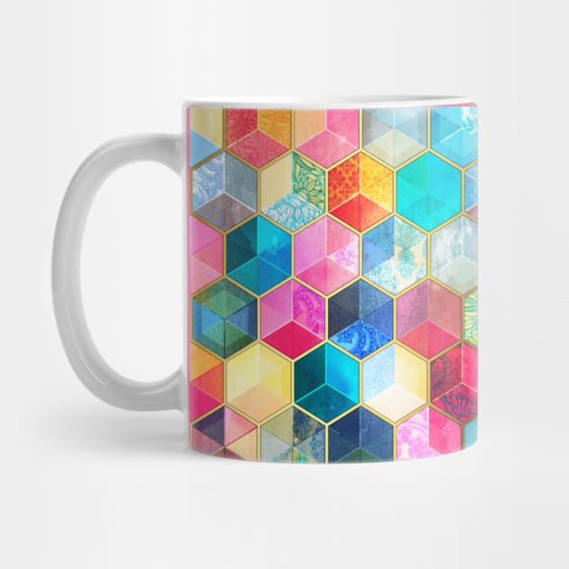 Crystal Bohemian Honeycomb Cubes - colorful hexagon pattern by micklyn